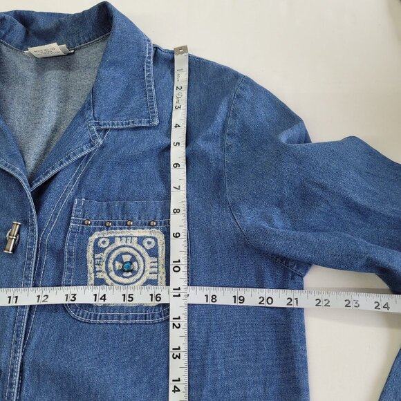 Nina Piccalino Shirt Womens 8 Blue Denim Beaded Toggle Jacket Shacket Vintage - Picture 13 of 15